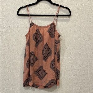 Madewell 100% silk rose pink black paisley Pink Spaghetti Strap Top
